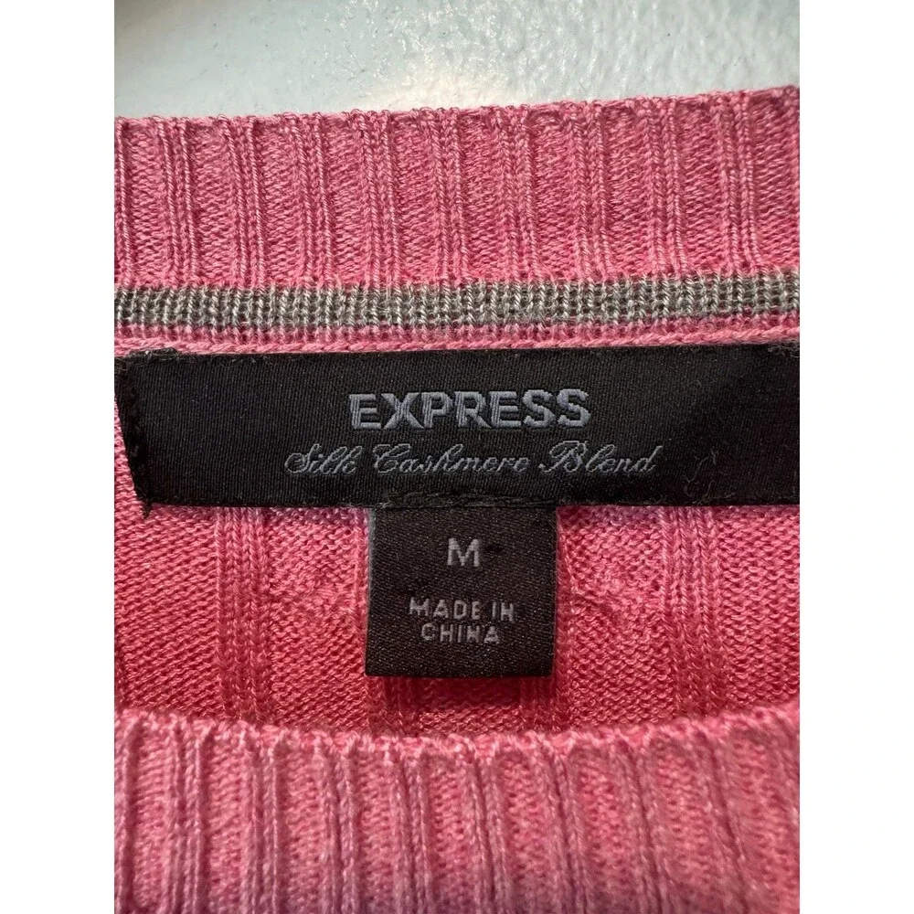 Express Silk Cashmere Blend Pink Cable Knit Crewneck Sweater Women’s M Luxury